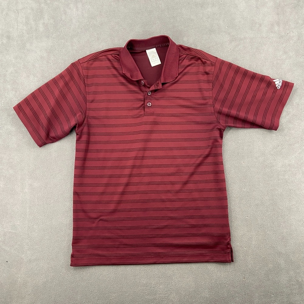 Y2K Adidas Polo Shirt Sz S Maroon Horizontal Striped Performance Golf Tennis